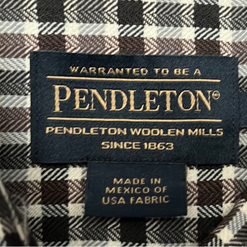 Pendleton Men’s Large Black and Brown Plaid Casual Button Down Shirt - Picture 3 of 7